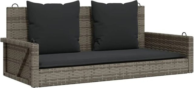 vidaXL Hängebank aus Polyrattan mit Kissen in Grau, B/T/H: 119 x 56 x 48 cm - Bild 1
