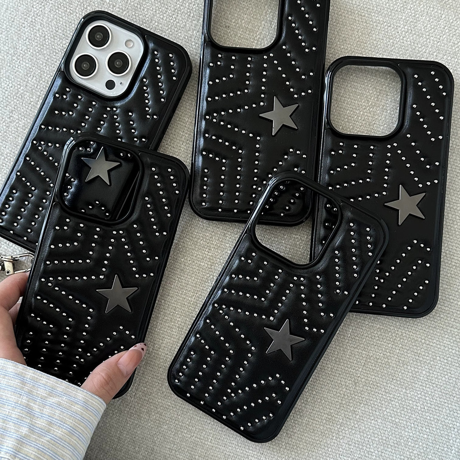 Handyhülle mit Stern- und Stahlkugel-Design in Schwarz aus Kunstleder für iPhone 13, 14, 15, 16 und 17 Pro Max - Bild 2