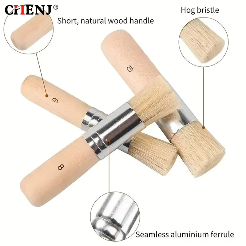 CHENJ 3-teiliges Pinselset aus Holz mit runden Schablonenborsten für Ölmalerei, Aquarell und DIY-Kunsthandwerk - Bild 1