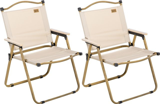 Outsunny Campingstuhl 2er Set aus faltbarem Oxford-Stoff mit Stahlrahmen in Beige und Holzoptik - Bild 1