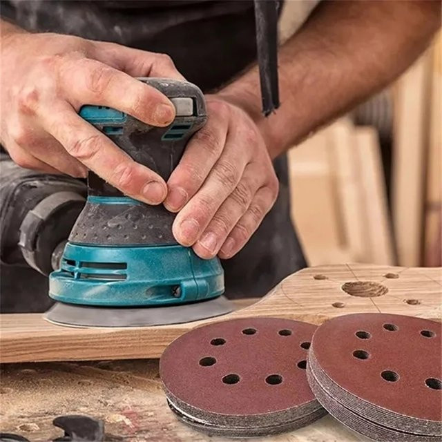 Schleifscheiben Set für Exzenterschleifer mit 8 Löchern, Durchmesser 125 mm, Körnung 40-3000 für Holz und Metall, Farbe Braun - Bild 1