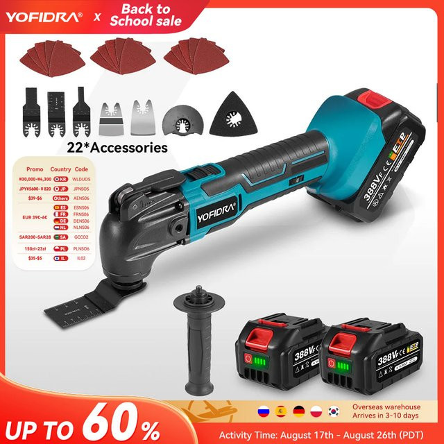 YOFIDRA 6-Gang-Oszillier-Multitool mit 20.000 OPM für Makita 21V Akku zum Holzbearbeiten und Renovieren - Bild 1