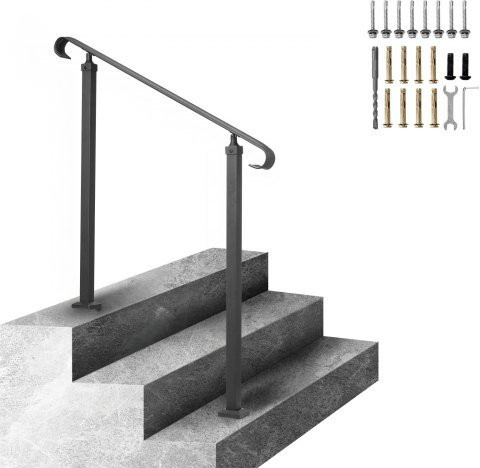 VEVOR Schmiedeeisernes Geländer für Außenbereiche, Verstellbares Treppengeländer für 1 oder 2 Stufen, Schwarz, Passend für Beton- oder Holztreppen inklusive Montagekit - Bild 1