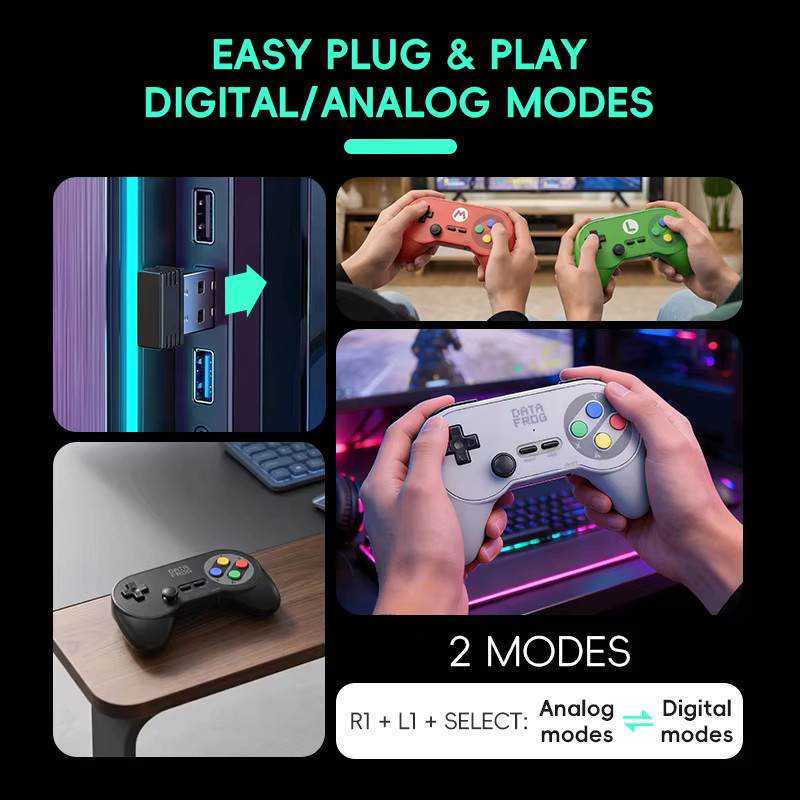 Data Frog PC07 Kabelloser Retro-Spielcontroller mit Dual-USB-Empfänger für 2 Spieler, Plug & Play Gamepad für PC und Android TV Box, Rot und Grün - Bild 4