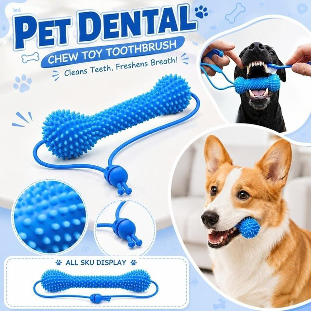 FOXER Hundekau-Zahnbürsten-Stab, Gummi-Knochen-Design, blue - Bild 1
