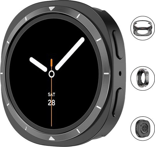 CAOWTAN Bumper Shell für Samsung Galaxy Watch 8, PC, Metallgehäuse, Silver Orange, Unisex - Bild 1
