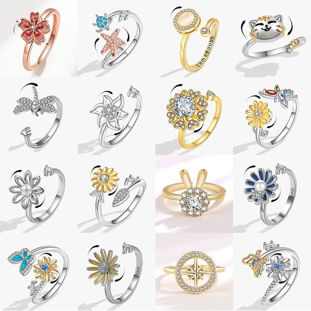 jisensp Fidget Spinner Ring, Damen, Sakura Seestern Libelle Kitty Tier - Bild 1