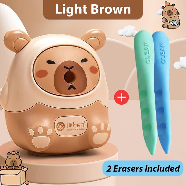 OBOS Manueller Bleistiftspitzer im Capybara Kawaii Design für Schule und Büro, Braun - Bild 1