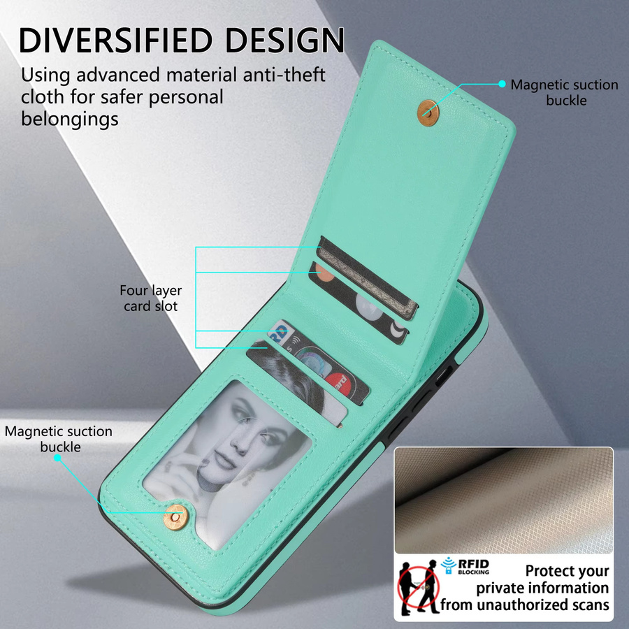 Aierkeba Vertikale Karten Leder Wallet Tasche für iPhone 16 15 14 13 12 11 Pro Max mit magnetischer Standabdeckung in Lila - Bild 3