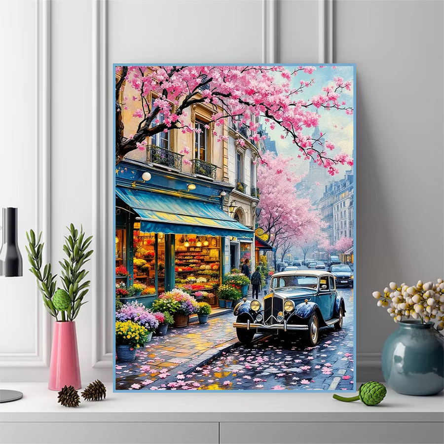 EverShine Diamant-Stickerei 5D Straßenlandschaft mit Kirschblüten als Wandkunst in Mehrfarbig - Bild 3