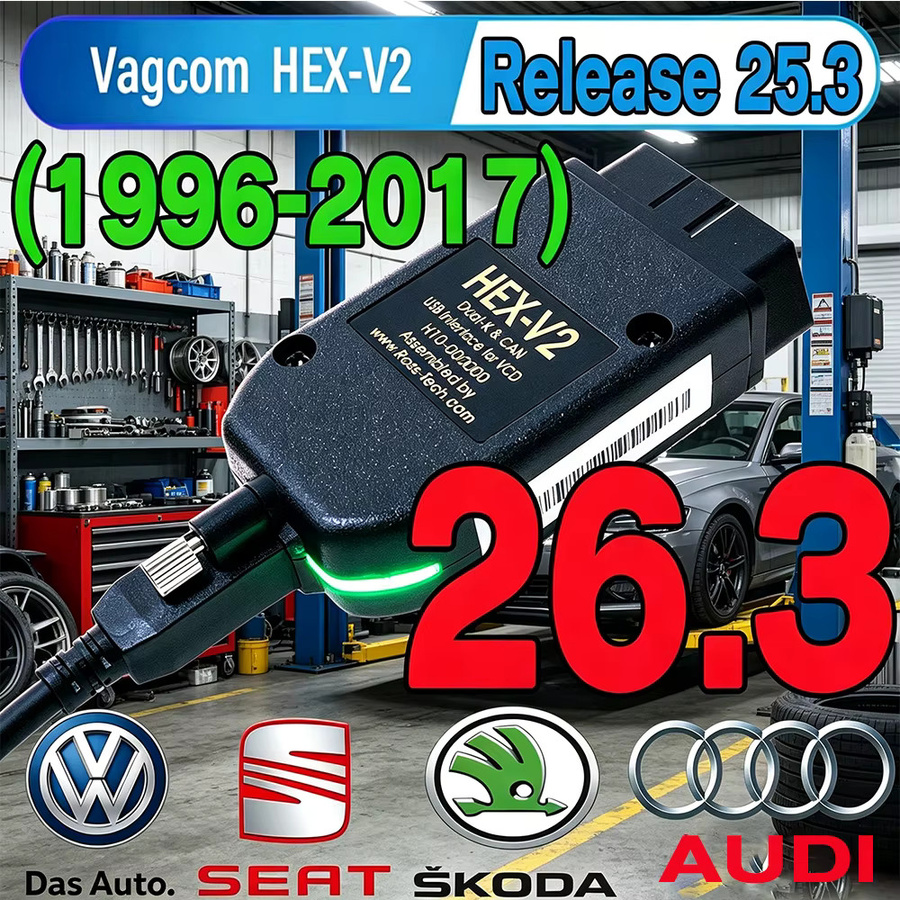 VAG CDM 26.3 Diagnosekabel mit VCDS HEX V2 Scanner für OBD2 in Schwarz - Bild 4
