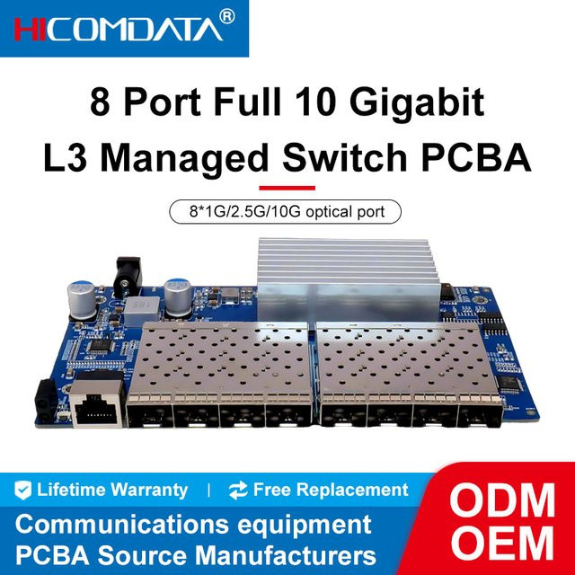 HICOMDATA L3 Managed Network Switch mit 8 x 10-Gigabit SFP+ Ports in Blau, unterstützt DHCP, dynamisches Routing, VLAN und Port-Aggregation - Bild 1