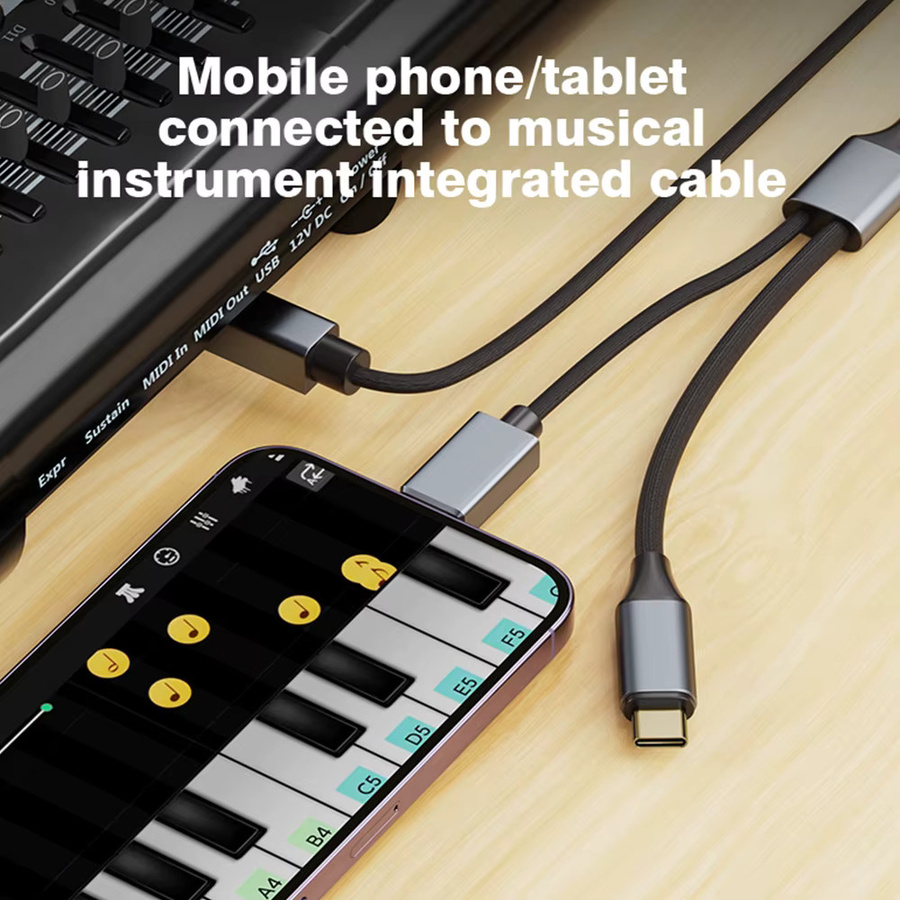 Byscoon Lightning auf USB-B 2.0 MIDI Kabel in Schwarz für MacBook Pro und Digitalpiano wie Yamaha oder Casio, geflochtenes Nylon - Bild 4