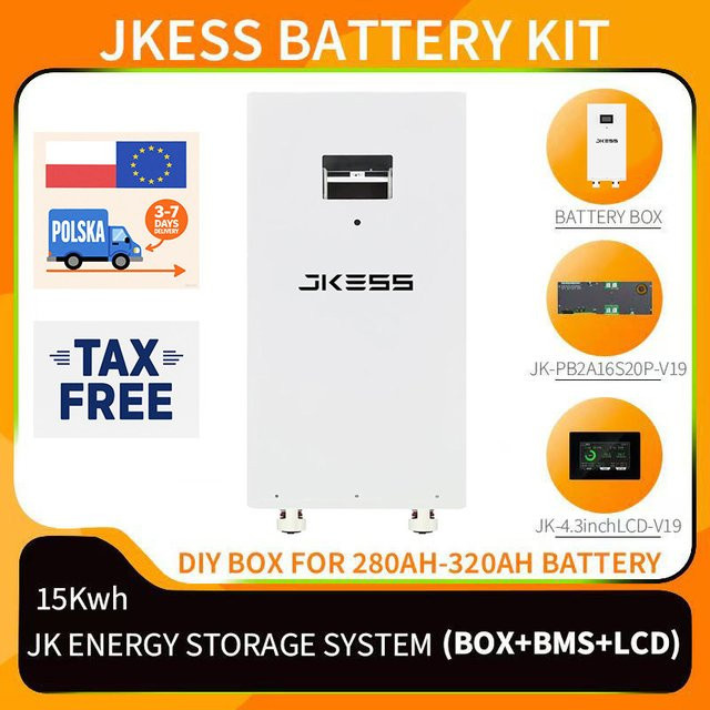 JKESS DIY Batteriegehäuse mit JK PB2A16S20P BMS und 4,3-Zoll-LCD für LiFePO4 48V 51,2V 280Ah-320Ah Energiespeicher (ohne Batterie) - Bild 1