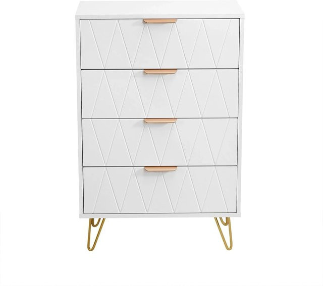 PXloue Kommode in Weiß mit 4 Schubladen, moderner Schubladenschrank mit Metallgriffen und Beinen für Schlafzimmer, Wohnzimmer oder Büro - Bild 1