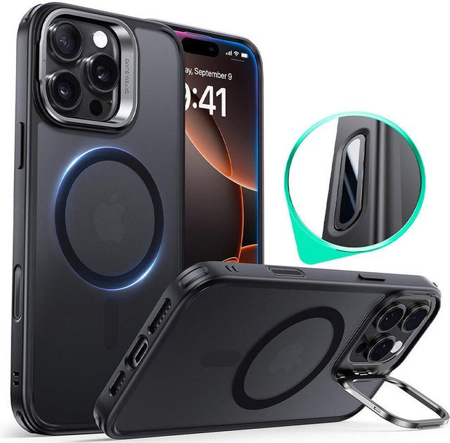 ESR MagSafe Hülle Classic Hybrid Kickstand Slide für Apple iPhone 16 Pro in Schwarz - Bild 1