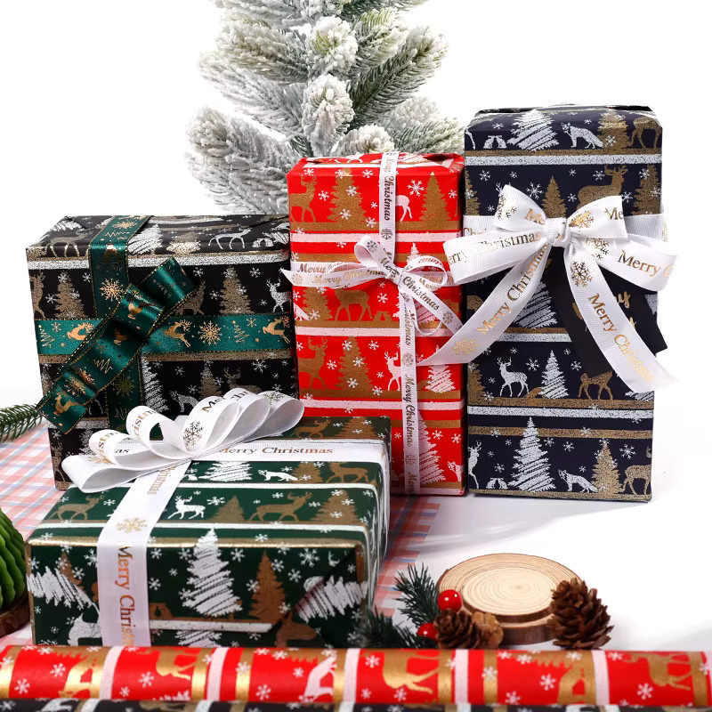 Weihnachtsgeschenkpapierrolle mit Rentier- und Weihnachtsbaum-Design, Mehrfarbig, Breite: 43 cm, Länge: 300 cm - Bild 5