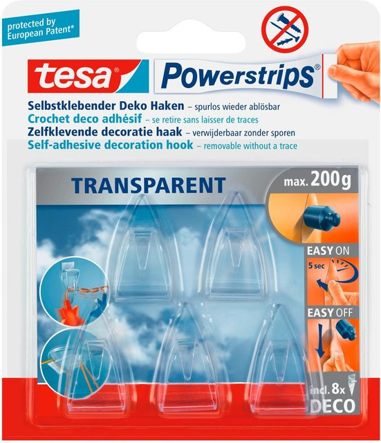 tesa Powerstrips Deco-Haken transparent aus Kunststoff, 5 Stück - Bild 2
