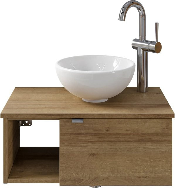 Pelipal Waschtisch-Set Serie 6915-EAN Riviera Eiche mit Keramikwaschbecken, Wandmontage, Breite: 61 cm - Bild 1