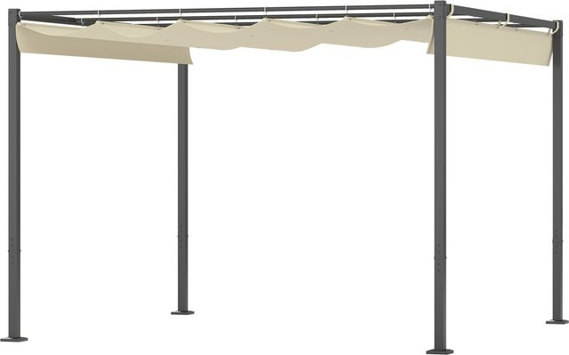 Outsunny Pergola Garten Pavillon aus Metall mit verstellbarem Dach, Beige, B/T: 300 x 300 cm - Bild 1