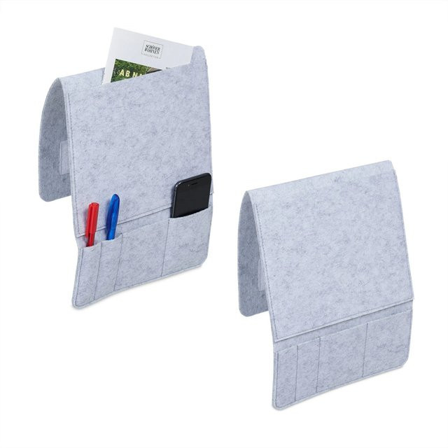 Relaxdays Betttasche 2er Set aus Filz in Hellgrau mit 5 Fächern, B/T/H: 33,5 x 25 x 3 cm - Bild 1