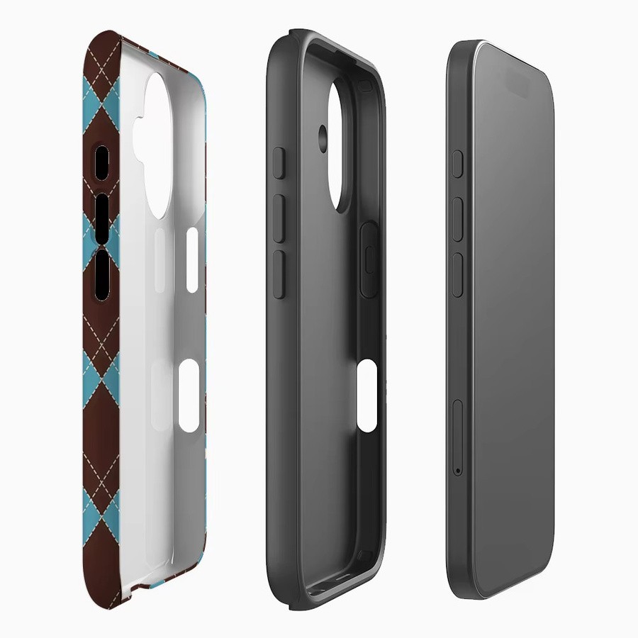 Rhomb Bow Handyhülle für Apple iPhone 17 16 15 14 13 12 Pro Max Plus in Braun und Blau mit doppelschichtiger Rückseite - Bild 2