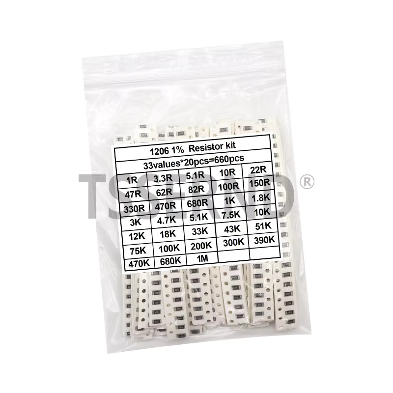 TSSERND SMD-Widerstand Sortiment-Kit 1 % mit 33 Werten (0201, 0402, 0603, 0805, 1206) 660 Stück - Bild 1