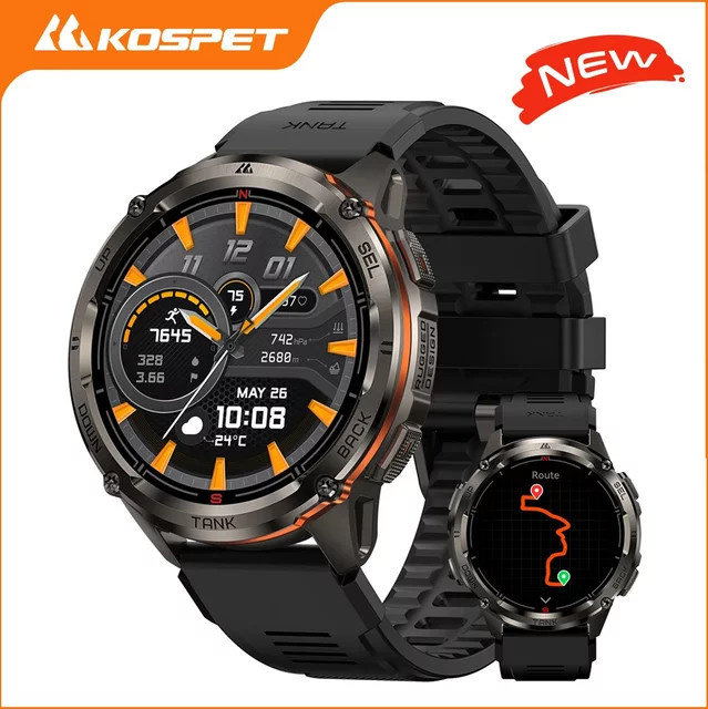 KOSPET TANK T3 Ultra Smartwatch für Herren mit GPS und Edelstahlgehäuse in Schwarz oder Silber - Bild 1