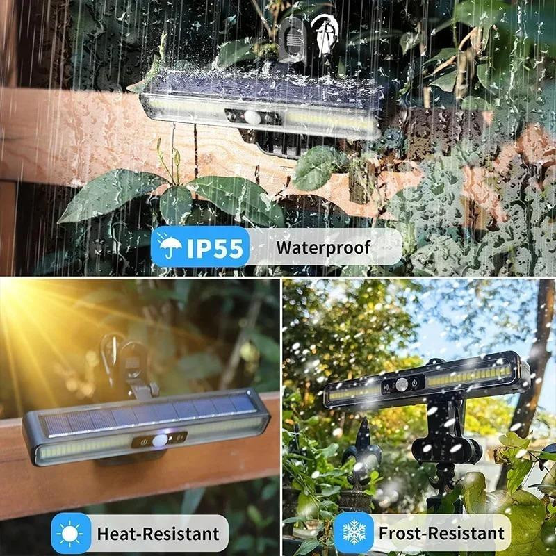 YJMP Super Lighting LED Solar-Wandleuchte mit Clip und Bewegungssensor, IP55 Wasserdicht, Warmweiß, Schwarz - Bild 3
