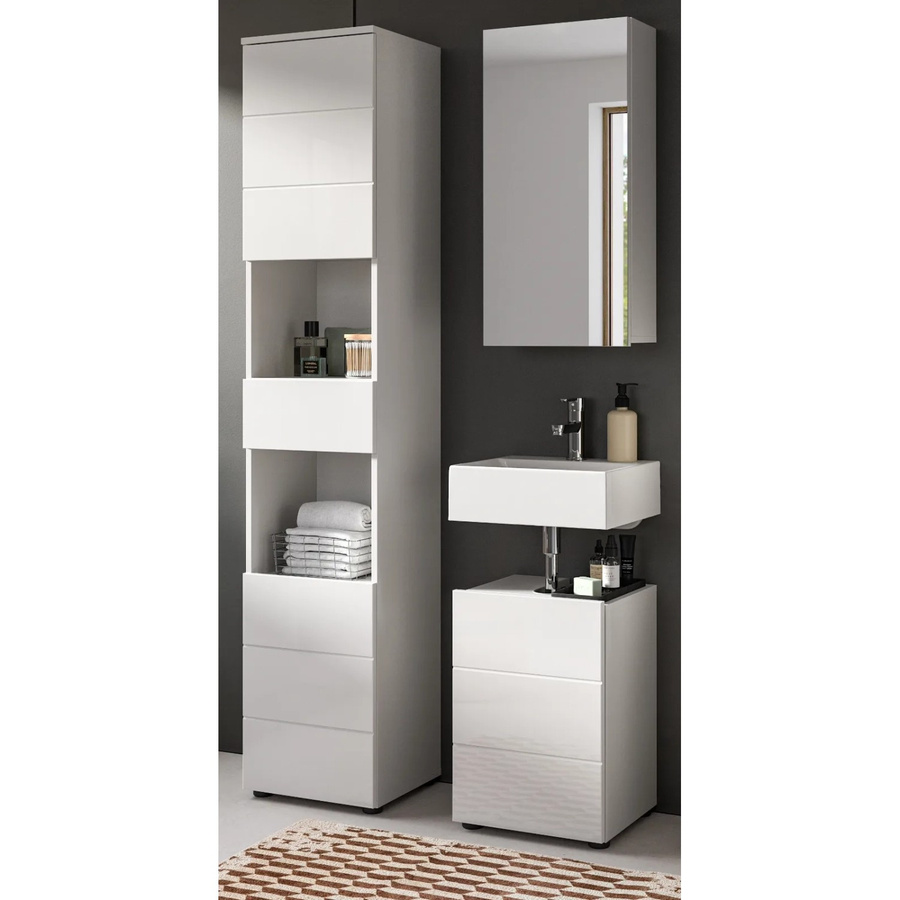 Inn.Furn Badmöbel Set Larik in Weiß Hochglanz, 3-teilig mit Hochschrank, Spiegelschrank und Waschbeckenunterschrank, B/H: 91 x 190 cm - Bild 2