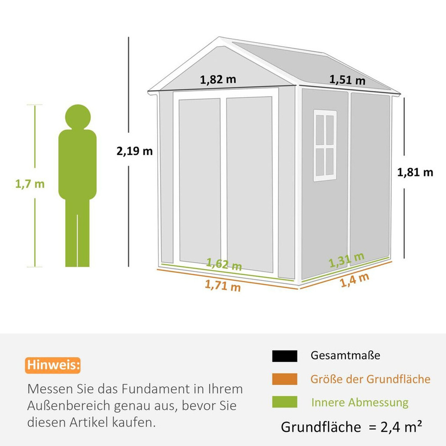 Outsunny Gartenhaus Grau mit Pultdach und abschließbarer Tür, Geräteschuppen aus Aluminium und Kunststoff, B/T/H: 182 x 151 x 219 cm - Bild 3