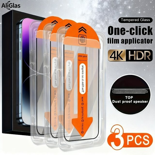 3er-Pack Displayschutzfolie aus gehärtetem Glas für Apple iPhone 17 16 15 14 13 12 11 Pro Max XR XS 16e transparent und staubdicht - Bild 1