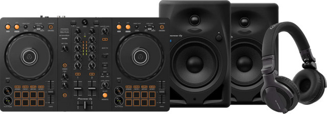 Pioneer DJ DJ-Controller DDJ-FLX4 mit Bluetooth, Kopfhörer HDJ-CUE1 und DM-50D-BT Bluetooth Lautsprechern in Schwarz - Bild 1