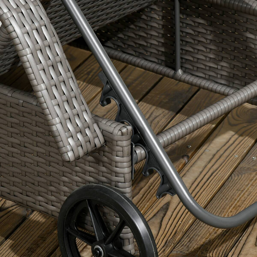 Outsunny 3er-Set Gartenliegen aus Polyrattan und Metall in Grau und Anthrazit mit verstellbarer Kopfstütze und Rollen, B: 73 cm, L: 200 cm, H: 103 cm - Bild 3