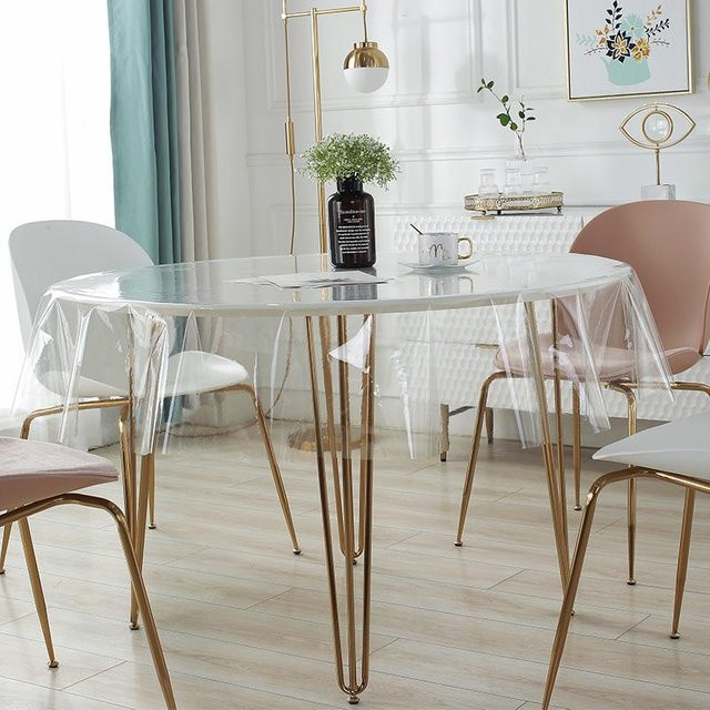 Transparente runde Tischmatte aus PVC von JMG Household Supplies, wasserabweisend und waschbar, B: 150 cm, T: 240 cm - Bild 1