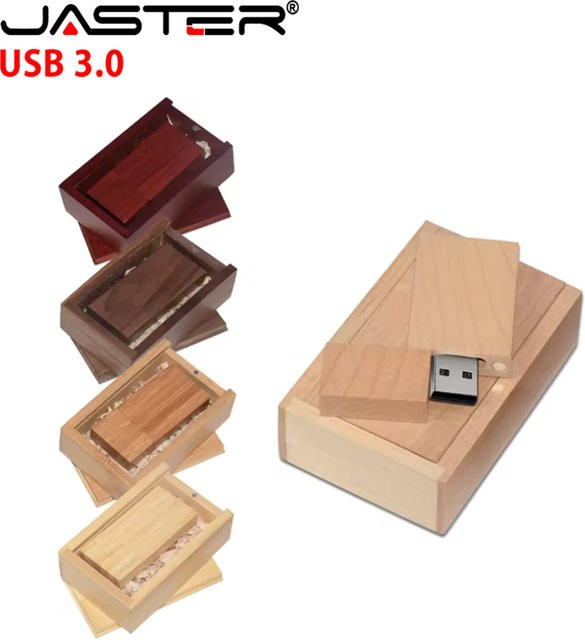 JASTER USB Flash Drive 3.0 Memory Stick aus Holz in Braun mit Aufbewahrungsbox - Bild 1