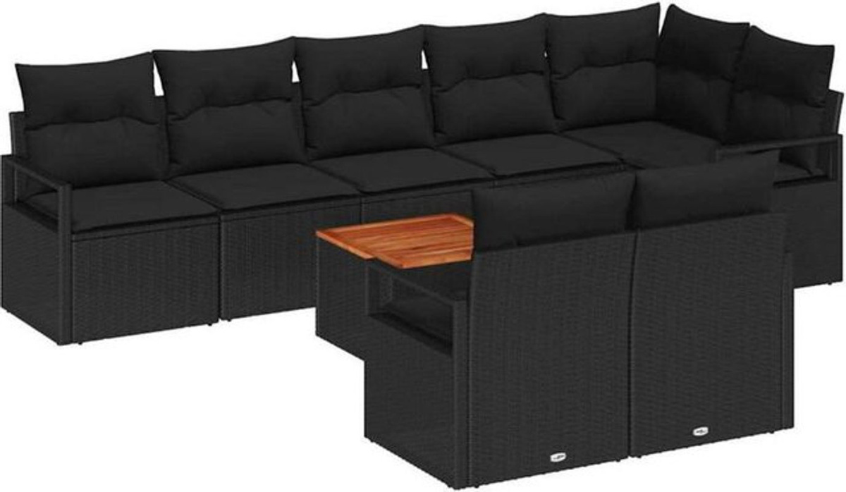 vidaXL Garten-Sofa-Set aus Rattan und Metall in Schwarz für Erwachsene, 9-teilig, modernes Design - Bild 1