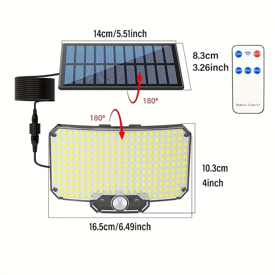 Heinast 234LED Solar-Sicherheitsleuchte für Außen mit Bewegungssensor, Wasserdichte Solar-Flutlicht-Wandleuchte in Schwarz für Garten, Hof und Garage - Bild 6