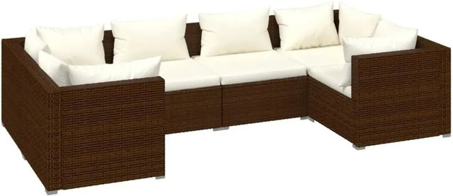 vidaXL 6-teiliges Garten-Lounge-Set aus Poly Rattan in Braun mit wetterfesten Auflagen und Polsterkissen - Bild 1