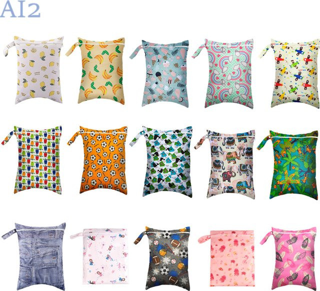 Wasserdichte Nass-Trocken-Tasche für Babys mit großem Fassungsvermögen und Cartoon-Print, B/H/T: 40 x 30 x 4 cm, Mehrfarbig - Bild 1