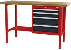 STIER Werkbank mit 4 Schubladen in Rot und Grau, B/T/H: 150 x 60 x 96 cm - Bild 1