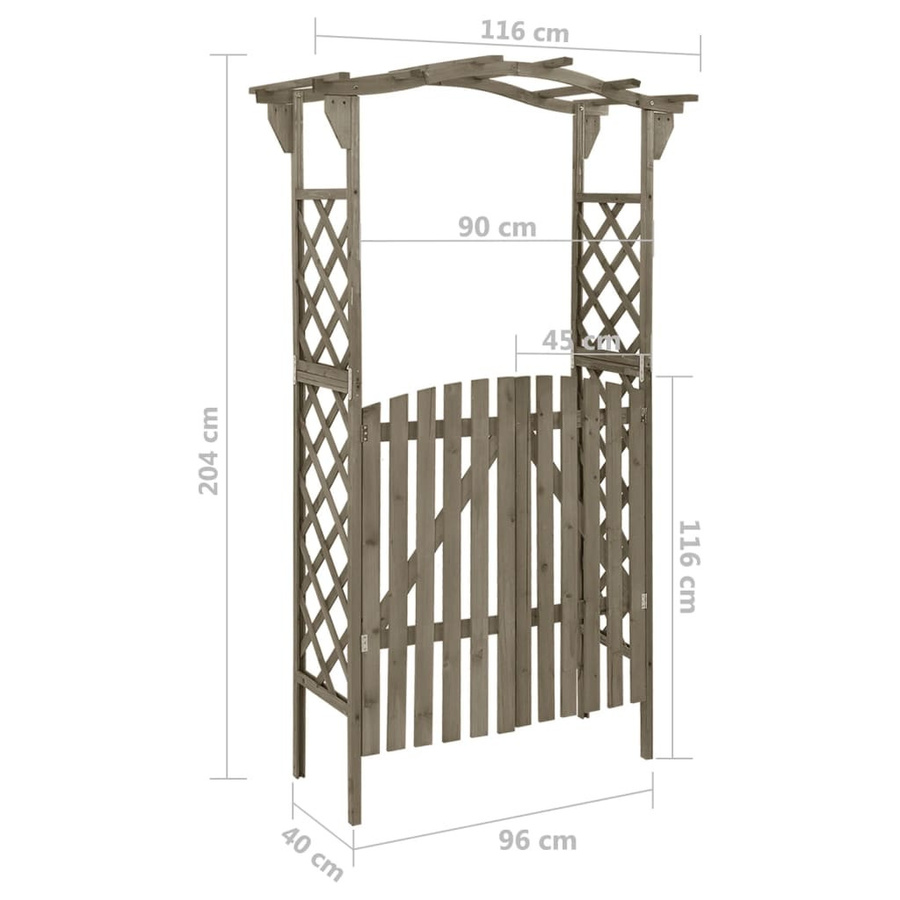 vidaXL Pergola mit Tor aus massivem Tannenholz in Grau, B/T/H: 116 x 40 x 204 cm - Bild 2