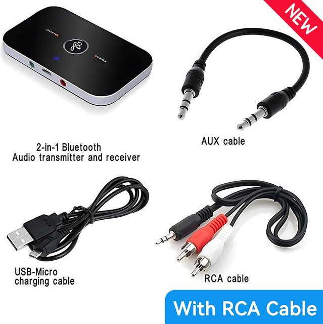 VAORLO Bluetooth 5.3 Audio-Sender und Empfänger in Schwarz mit 3,5-mm-AUX und RCA Anschluss - Bild 1