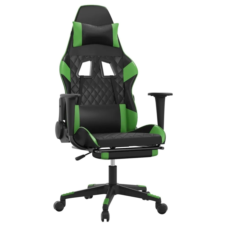 vidaXL Gaming-Stuhl Modell 8 in Schwarz und Grün aus Kunstleder mit Fußstütze und Kopfstütze - Bild 2