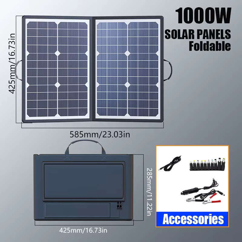 SNQP Solarpanel-Set 1000 W, faltbares Solarkraftwerk und tragbares Generator-Ladegerät in Schwarz, 18 V, ideal für Auto, Boot und Wohnwagen - Bild 3