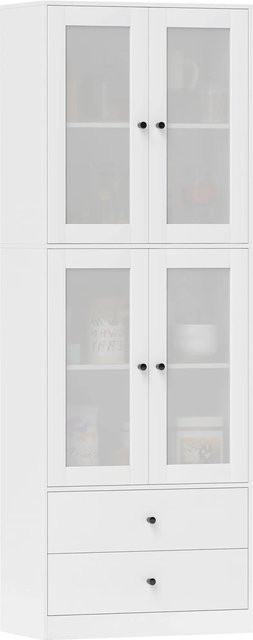HOMCOM Küchenschrank in Weiß mit Glastüren und Regalen, Modernes Design aus Spanplatte und Glas, H x B x T: 170 x 59 x 30 cm - Bild 1