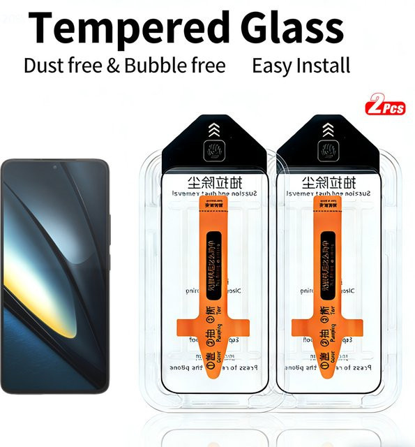 2 Stück gehärtetes Glas Displayschutzfolie für Xiaomi Poco F5 F6 Pro F3 F4 GT F2 Pro transparent mit One-Touch-Installation - Bild 1