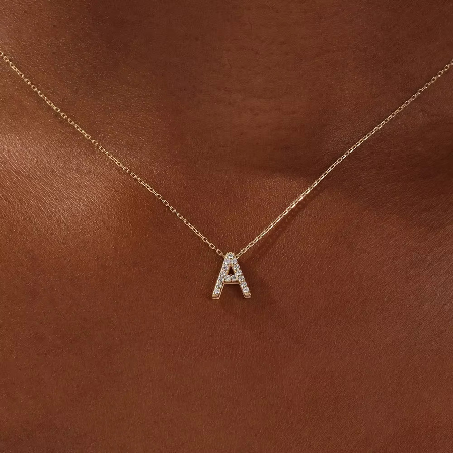 amofa Choker Halskette, Gold Farbe, Zirkon, Alphabet Charms, Damen - Bild 2