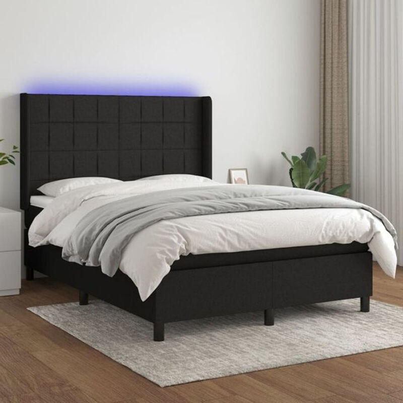 vidaxl Boxspringbett mit Matratze in Schwarz aus Stoff, B/T: 140 x 190 cm - Bild 1