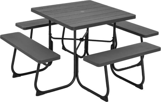 Costway Sitzgarnitur für 8 Personen mit Picknicktisch in Schwarz, modern und matt - Bild 1